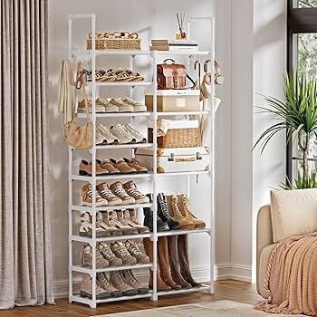 置物 catwalk Amazon.com: WOWLIVE 9 Tiers White Shoe Rack for Closet Shoe